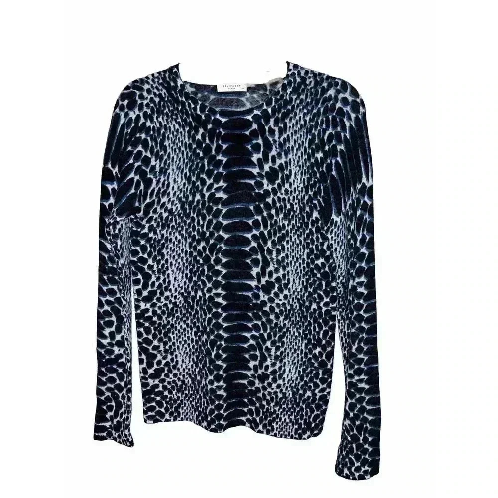 Equipment Femme Cashmere Crewneck Sweater Blue Snake Print Womens Size Small